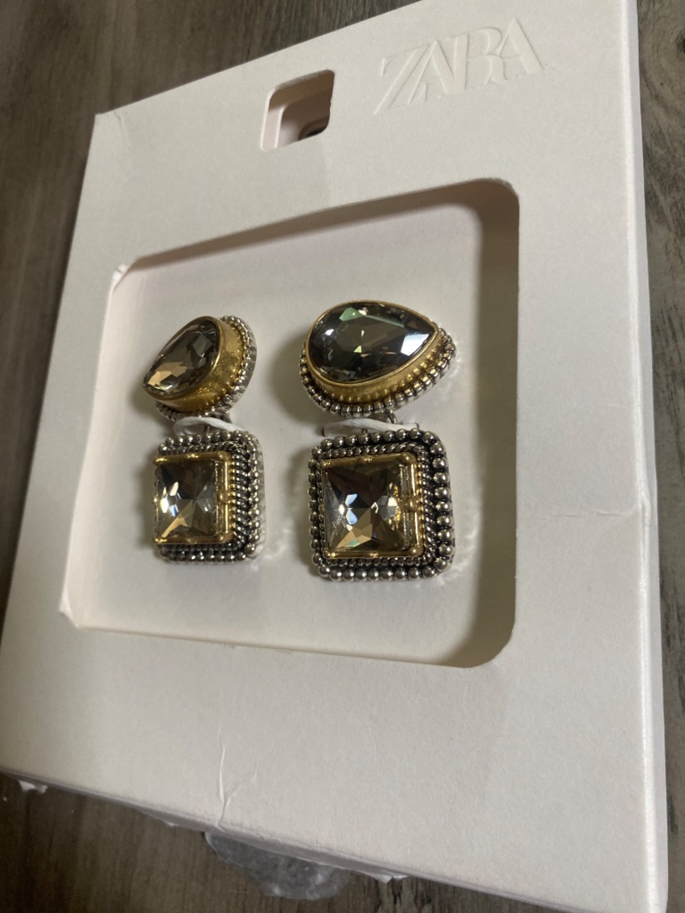 NWT Zara Double Rhinestones Earrings - Picture 4 of 8